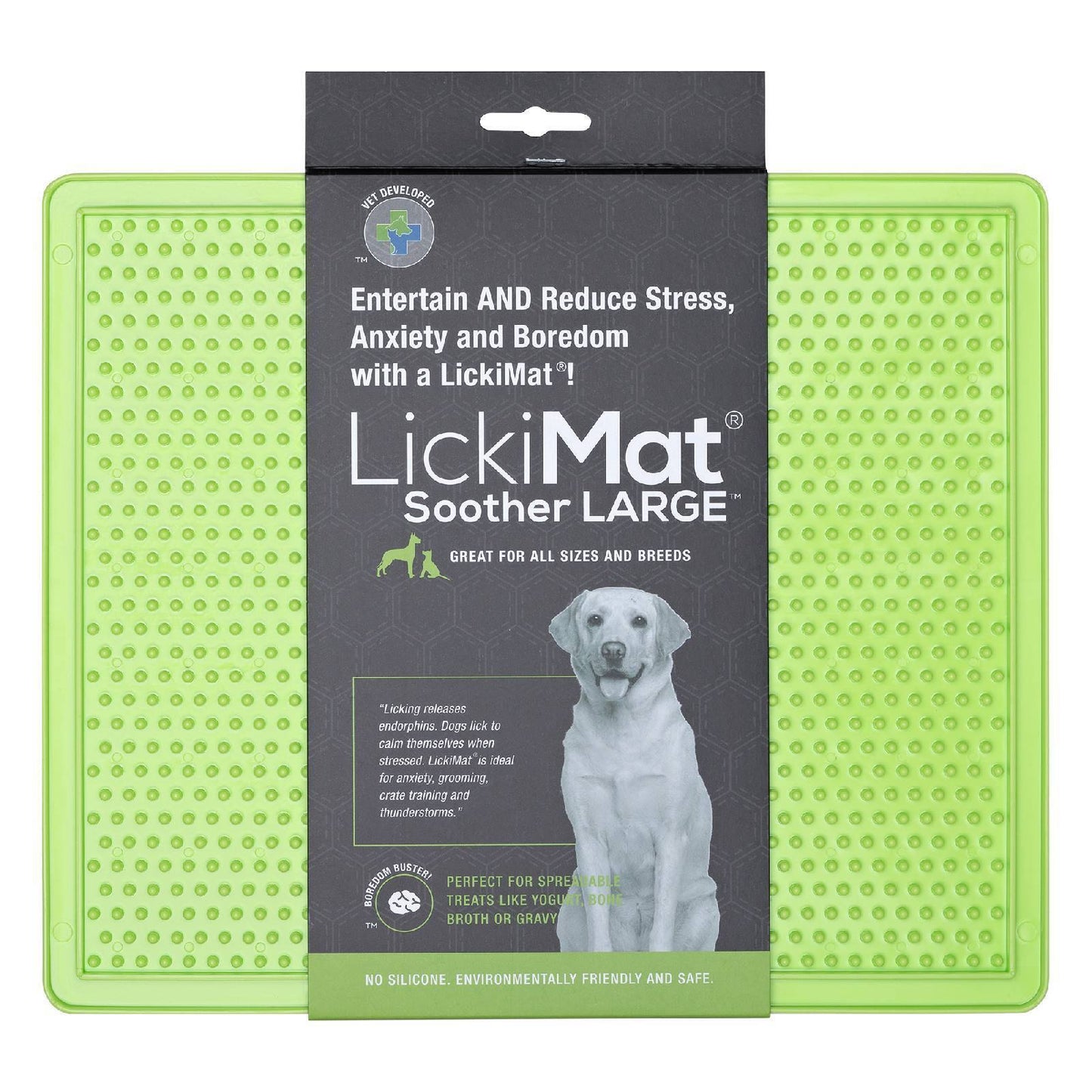 Lickimat Soother Original Slow Food Licking Mat for Cats & Dogs New Style Large - Green Lickimat