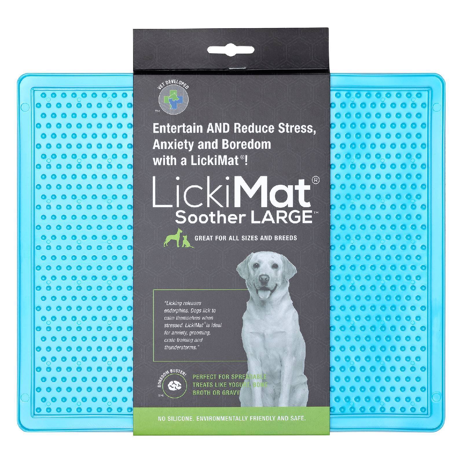 Lickimat Soother Original Slow Food Licking Mat for Cats & Dogs New Style Large - Blue Lickimat
