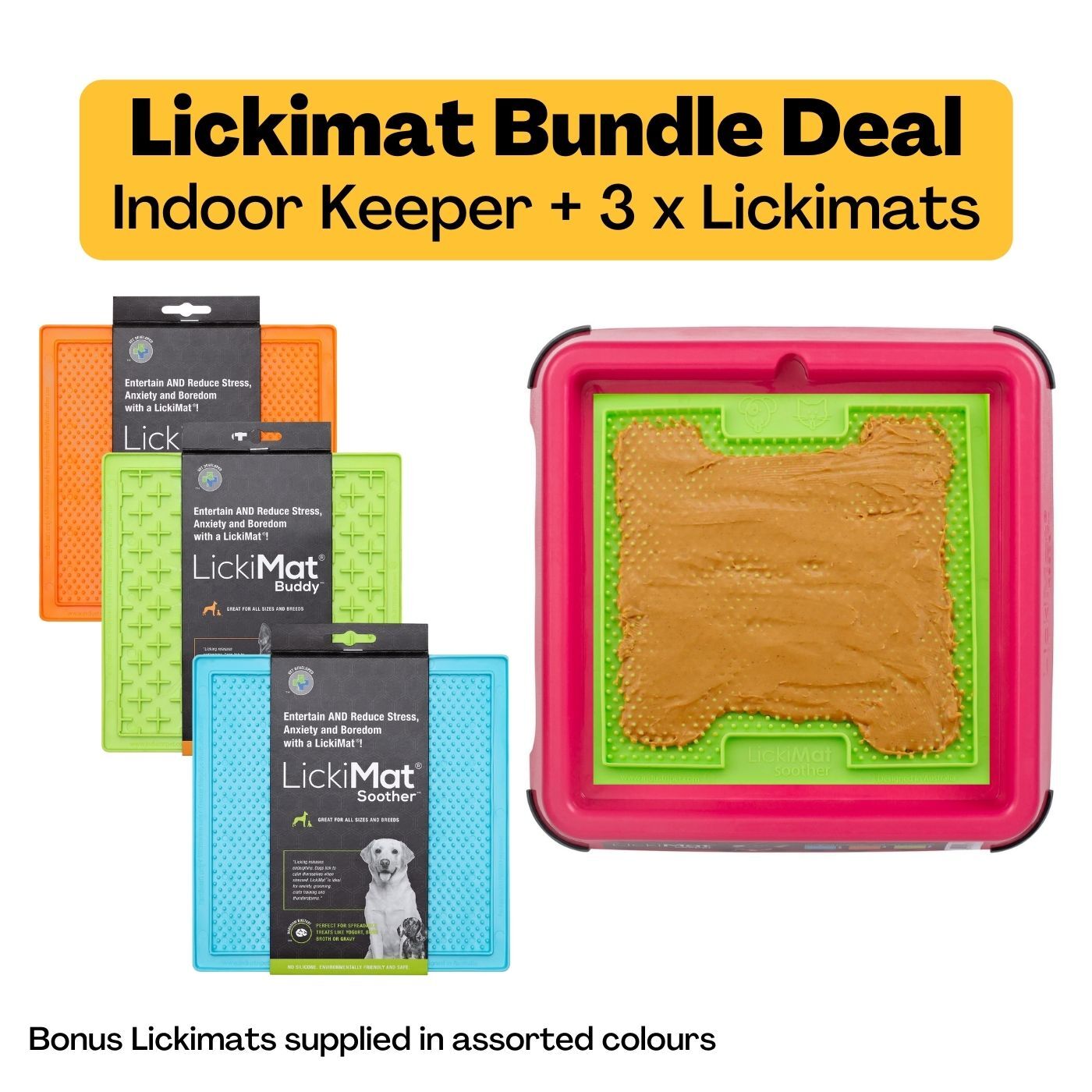 Indoor Keeper Bundle Pink Dog + 3 Original Lickimats Lickimat