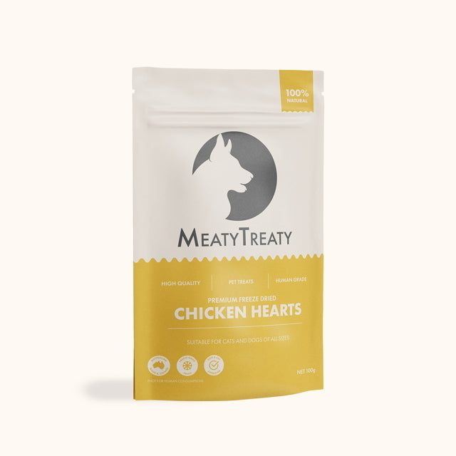 Meaty Treaty Freeze Dried Australian Chicken Hearts Cat & Dog Treats 100g Meaty Treaty