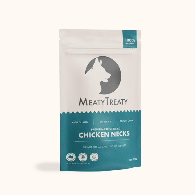 Meaty Treaty Freeze Dried Australian Chicken Necks Cat & Dog Treats 100g Meaty Treaty
