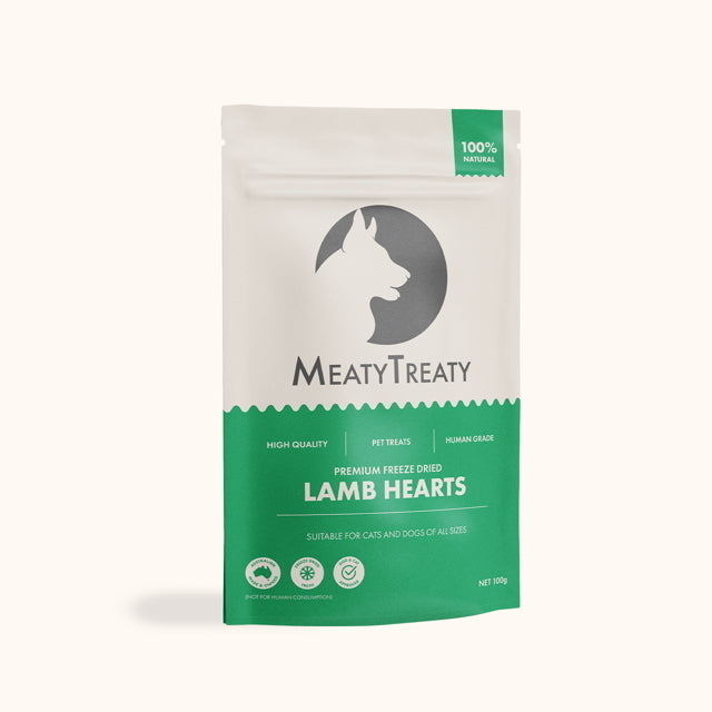 Meaty Treaty Freeze Dried Australian Lamb Hearts Cat & Dog Treats 100g Meaty Treaty