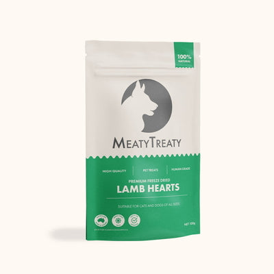 Meaty Treaty Freeze Dried Australian Lamb Hearts Cat & Dog Treats 100g Meaty Treaty