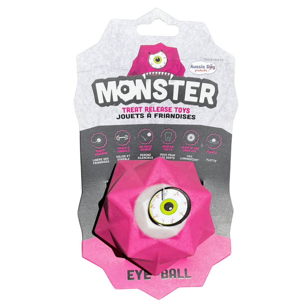 Aussie Dog Pink Monster Treat Ball â€“ Durable Interactive Fetch Toy