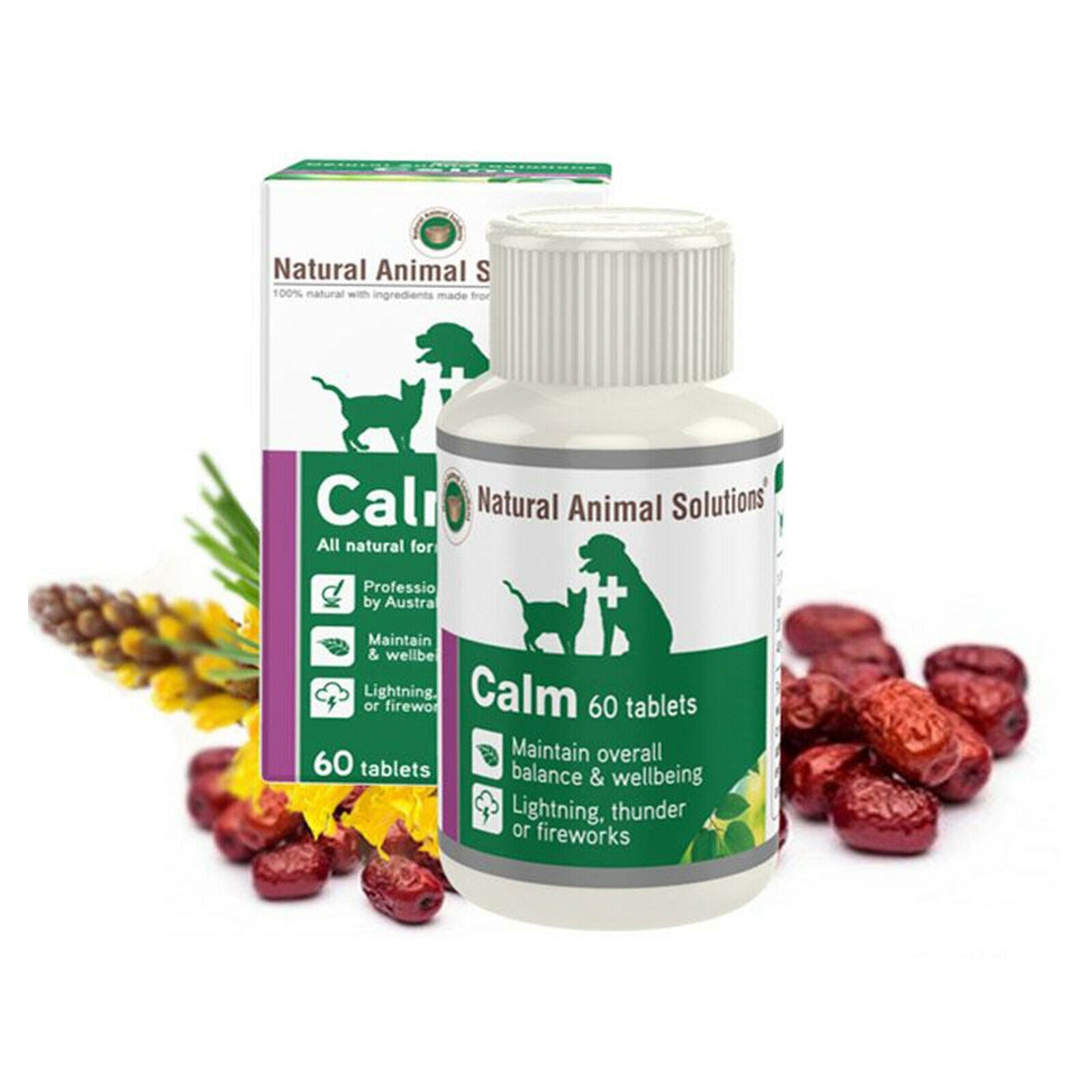 Natural Animal Solutions Calm Anti-Anxiety Treatment for Cats & Dogs 60 Tablets Natural Animal Solutions