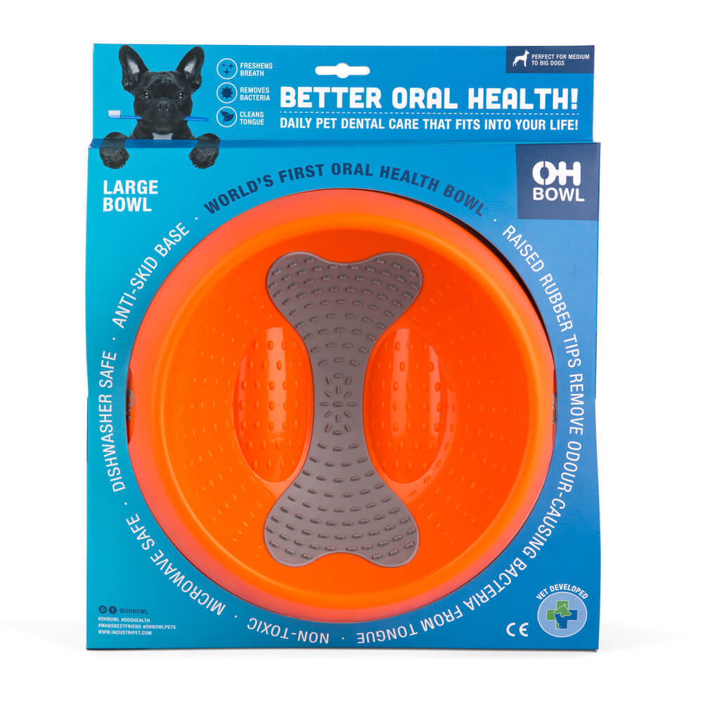Oh Bowl Slow Food Tongue Cleaning Dog Food Bowl - Orange - Large Oh Bowl