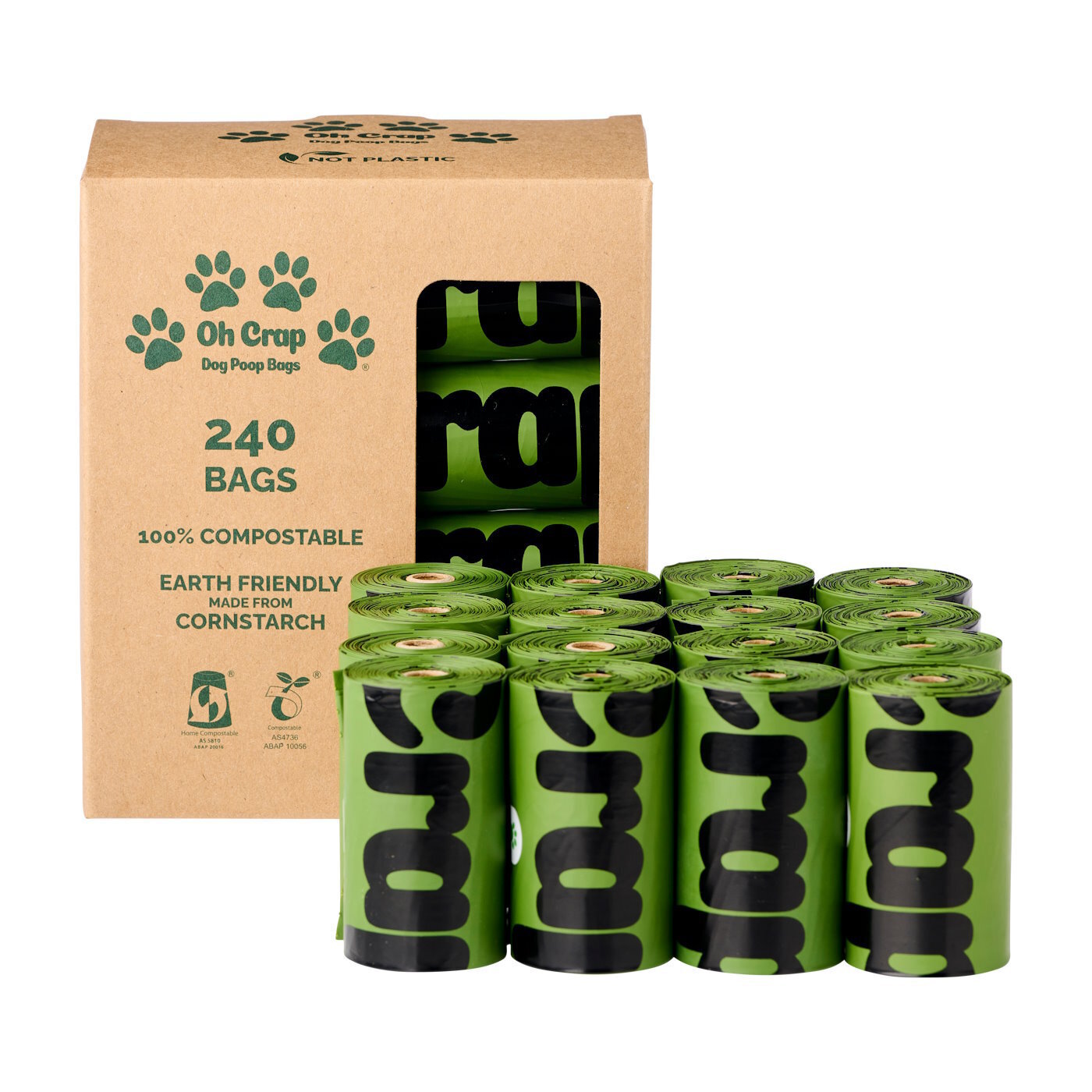 Oh Crap Compostible Corn Starch Dog Poop Bags - 240 Bags (16 rolls x 15 Bags per roll) Oh Crap