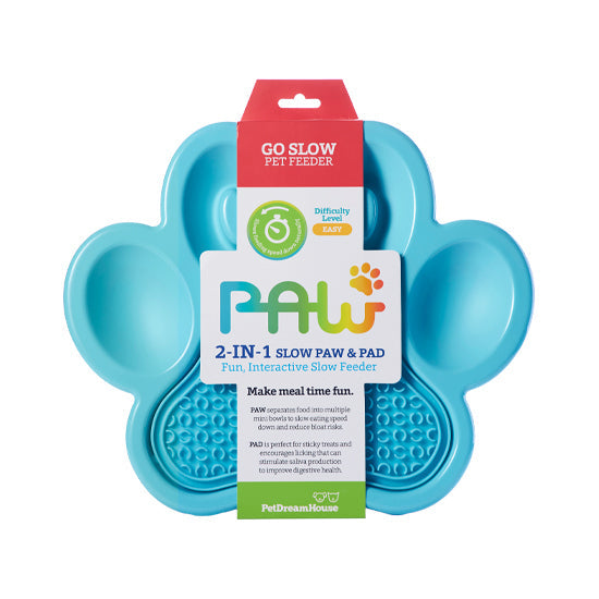 PAW 2-in-1 Slow Feeder Bowl & Lick Pad Combo - Blue Pet DreamHouse