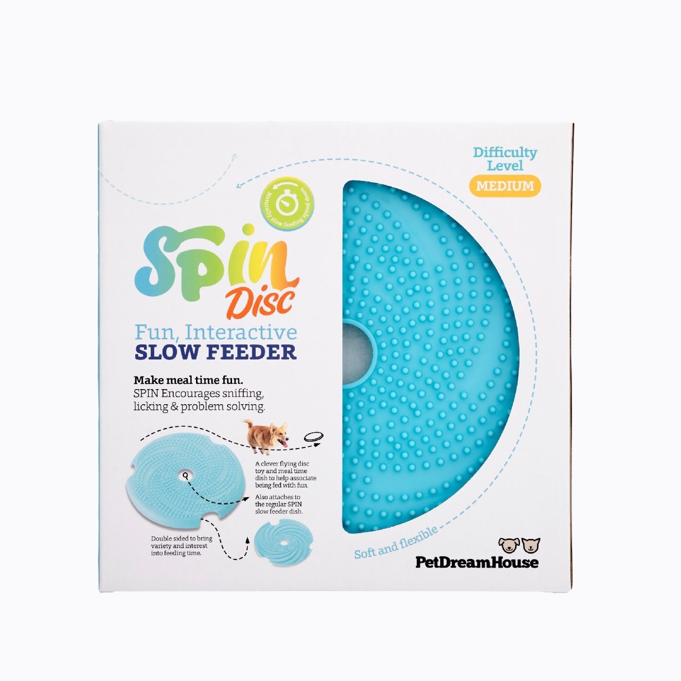 SPIN Interactive 2-in-1 Slow Feeder Lick Pad & Frisbee for Dogs - Blue Pet DreamHouse