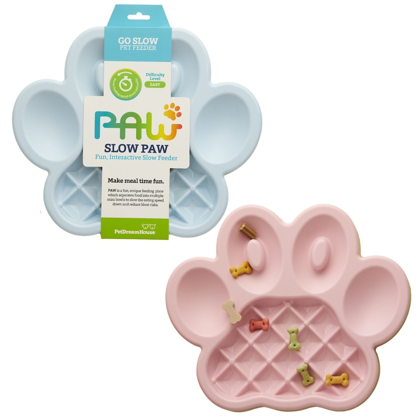 PAW Slow Feeder Wet & Dry Food Bowl Pink/Blue Pet DreamHouse