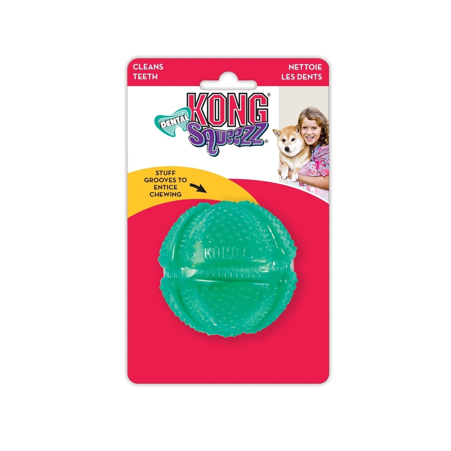 KONG Squeezz Dental Ball Rubber Dog Toy KONG