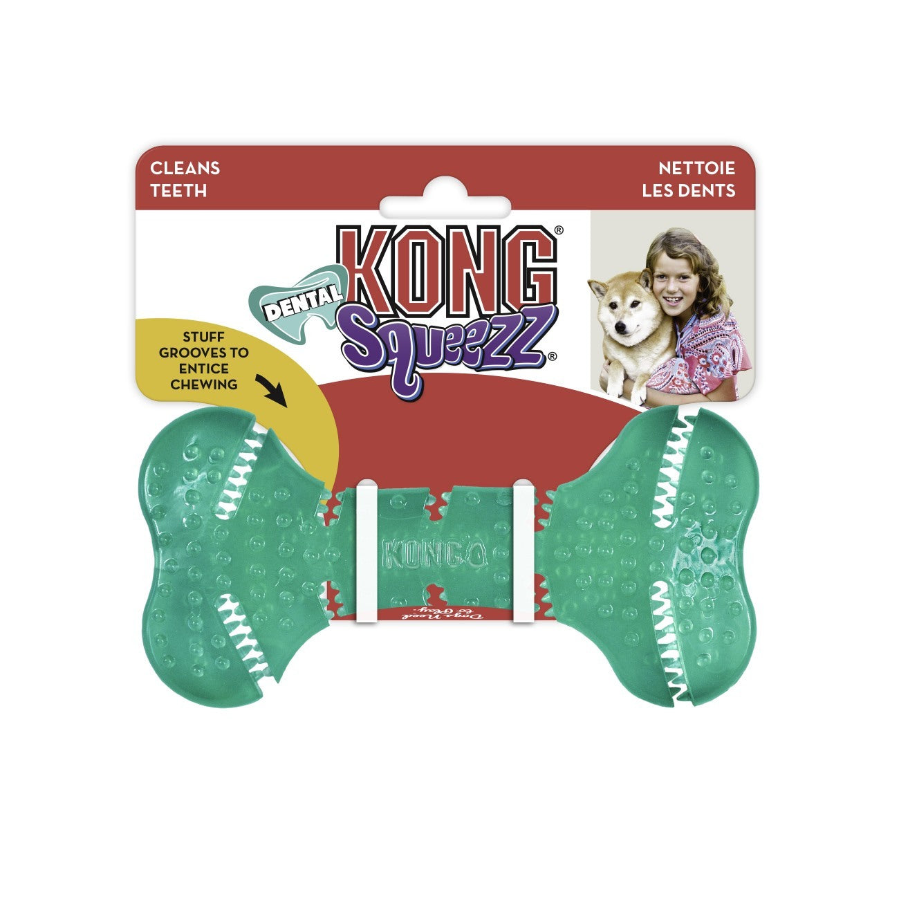 KONG Squeezz Dental Bone Rubber Dog Toy KONG