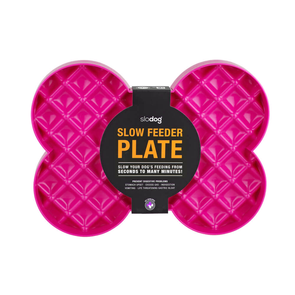 SloDog No Gulp Bone-Shaped Slow Food Plate for Cats & Dogs - Pink Slodog