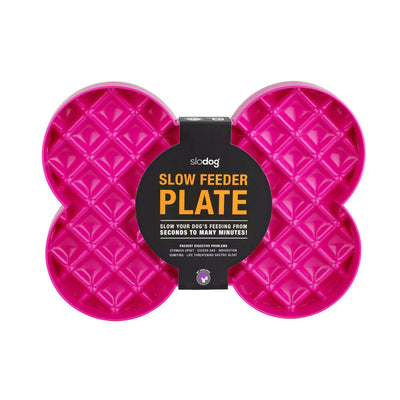 SloDog No Gulp Bone-Shaped Slow Food Plate for Cats & Dogs - Pink Slodog