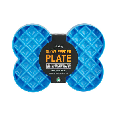 SloDog No Gulp Bone-Shaped Slow Food Plate for Cats & Dogs - Blue Slodog