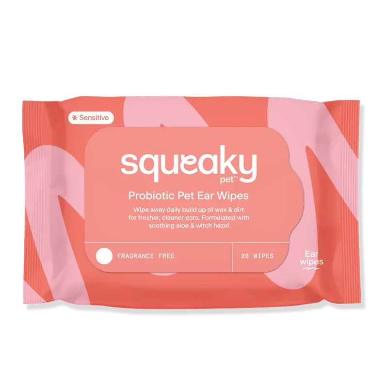 Squeaky Pet Probiotic Pet Ear Wipes Fragrance Free 20 Wipes 