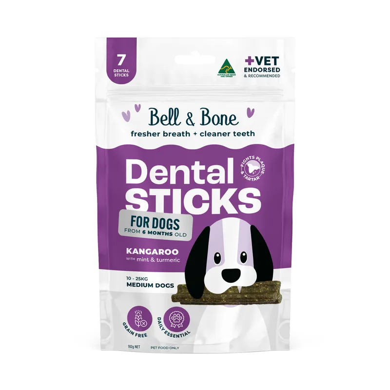 Bell & Bone Dog Dental Sticks Roo Mint & Turmeric Medium Bell & Bone