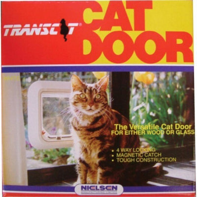 Transcat Pet Door Cat Flap for Doors, Walls & Glass - White - 4 Way Lock Transcat