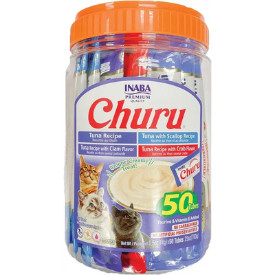 Inaba Cat Churu Puree Tuna Seafood Varieties 50Pk Tub 