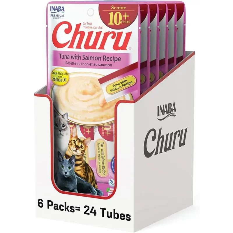 Inaba Cat Churu Puree Senior 10+ Tuna Salmon 56G 6Pk (Om6) 