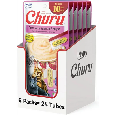 Inaba Cat Churu Puree Senior 10+ Tuna Salmon 56G 6Pk (Om6) 