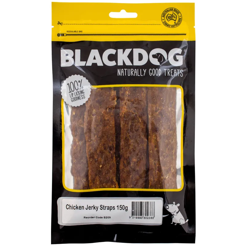 Black Dog Chicken Jerky Straps 150G Black Dog