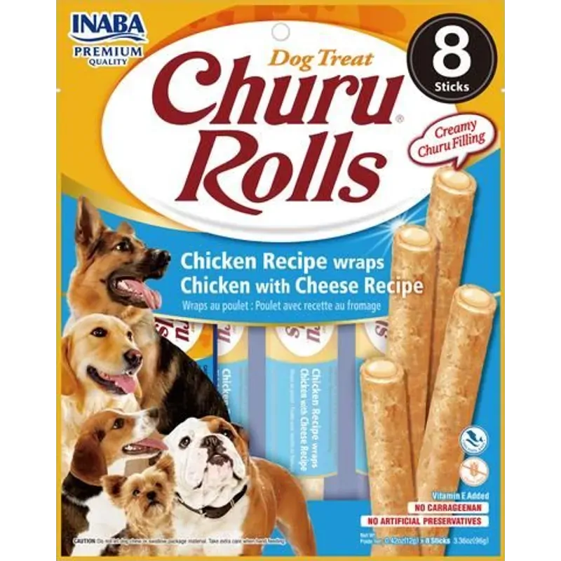 Inaba Dog Churu Rolls Chicken Wraps W Cheese 96G 6Pk (Om6) 