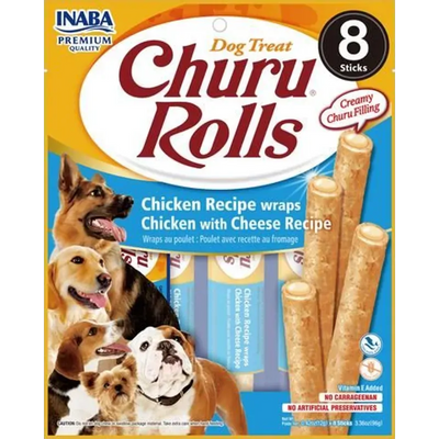 Inaba Dog Churu Rolls Chicken Wraps W Cheese 96G 6Pk (Om6) 