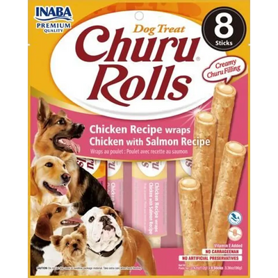 Inaba Dog Churu Rolls Chicken Wraps W Slmn 96G 6Pk(Om6) 