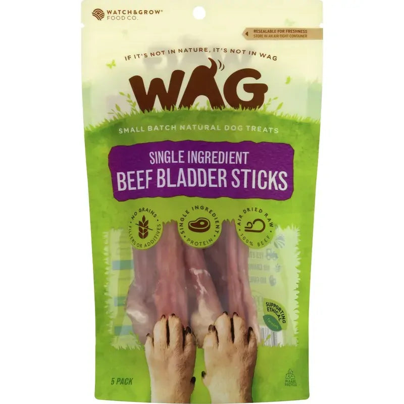 Wag Beef Bladder Sticks 5 Pack Wag