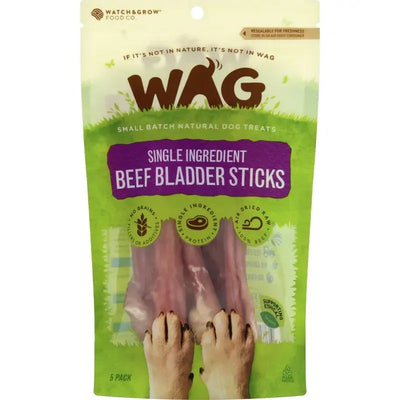 Wag Beef Bladder Sticks 5 Pack Wag