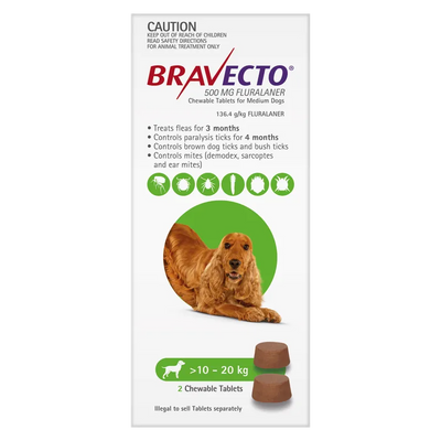Bravecto Dog Med 10Kg - 20Kg Green (2Pk) Bravecto