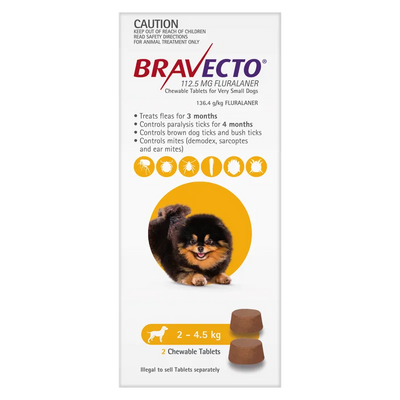 Bravecto Dog X Sml 2Kg - 4.5Kg Yellow (2Pk) Bravecto