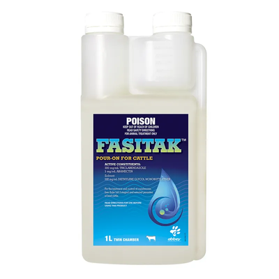 Fasitak Pour On For Cattle -1L Twin Chamber Bottle Abbey Animal Health