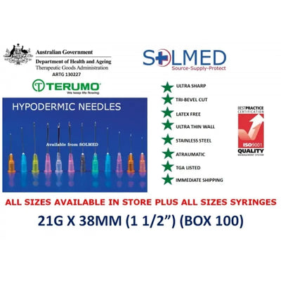 Terumo Agani Needle 21Gx1 1/2" (0.8X38Mm) 100'S (An+2138R1) Terumo Syringe