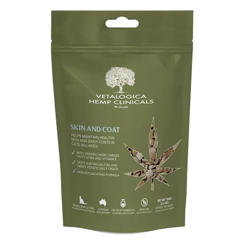 Vetalogica Hemp Clinicals Skin And Coat Cat Treats 100G Vetalogica