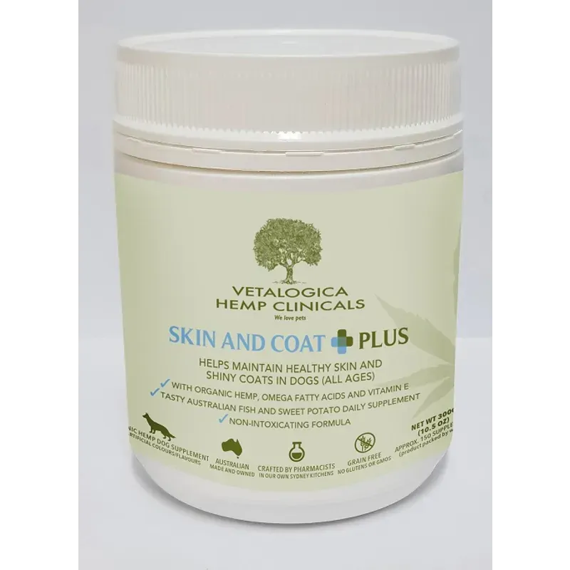 Vetalogica Hemp Clinicals Skin & Coat Plus Dog Supp 300G Vetalogica