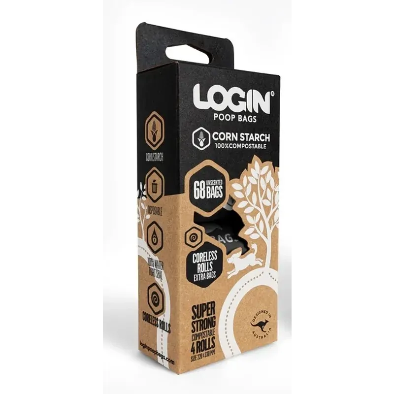Login Compostable Poo Bag 4 Rolls (68 Bags) 