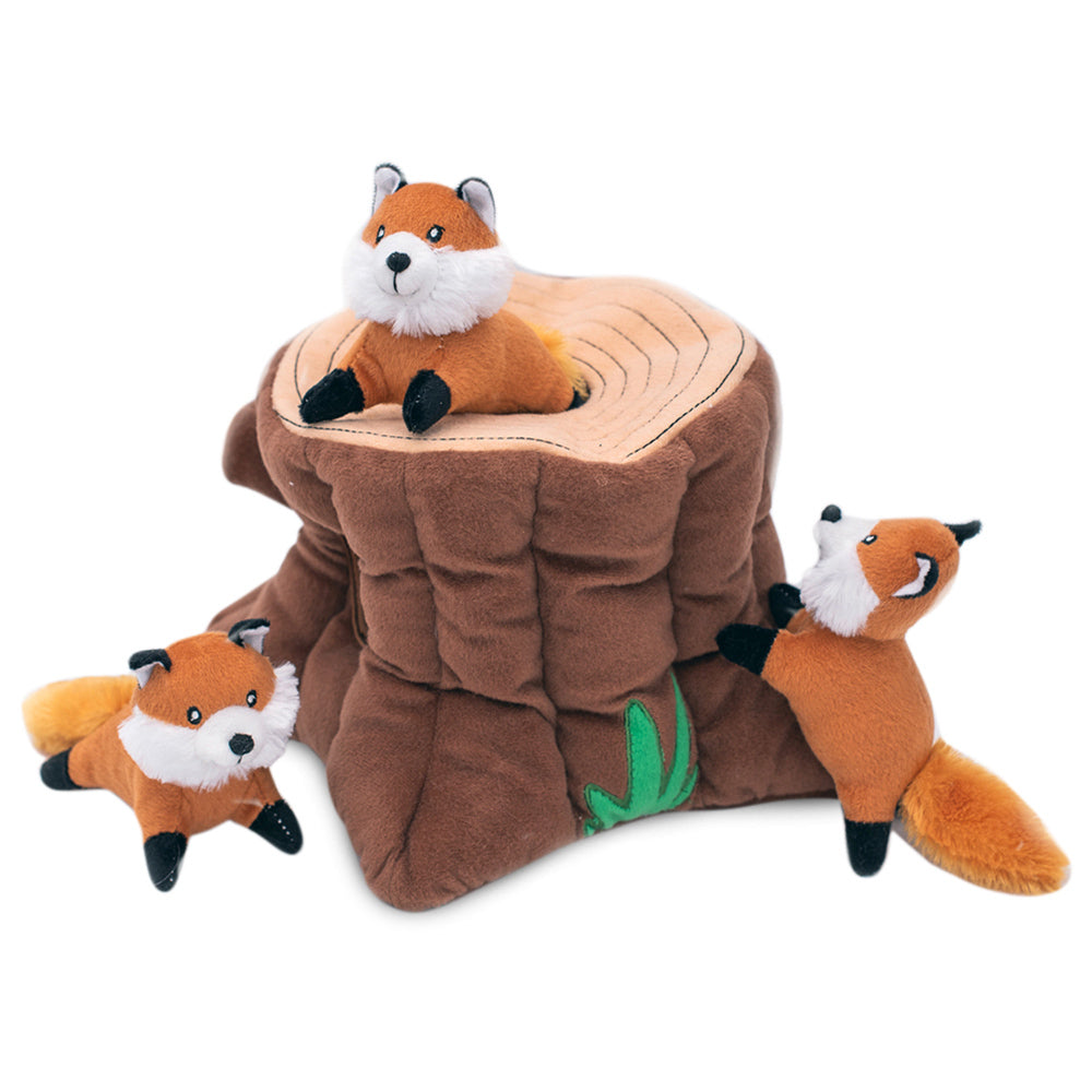 Zippy Paws Zippy Burrow Interactive Dog Toy - Fox Stump + 3 Foxes Zippy Paws