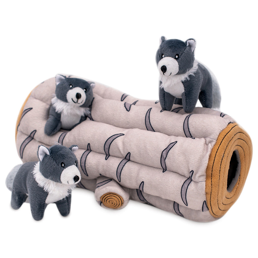 Zippy Paws Zippy Burrow Interactive Dog Toy - Log + 3 Wolves Zippy Paws