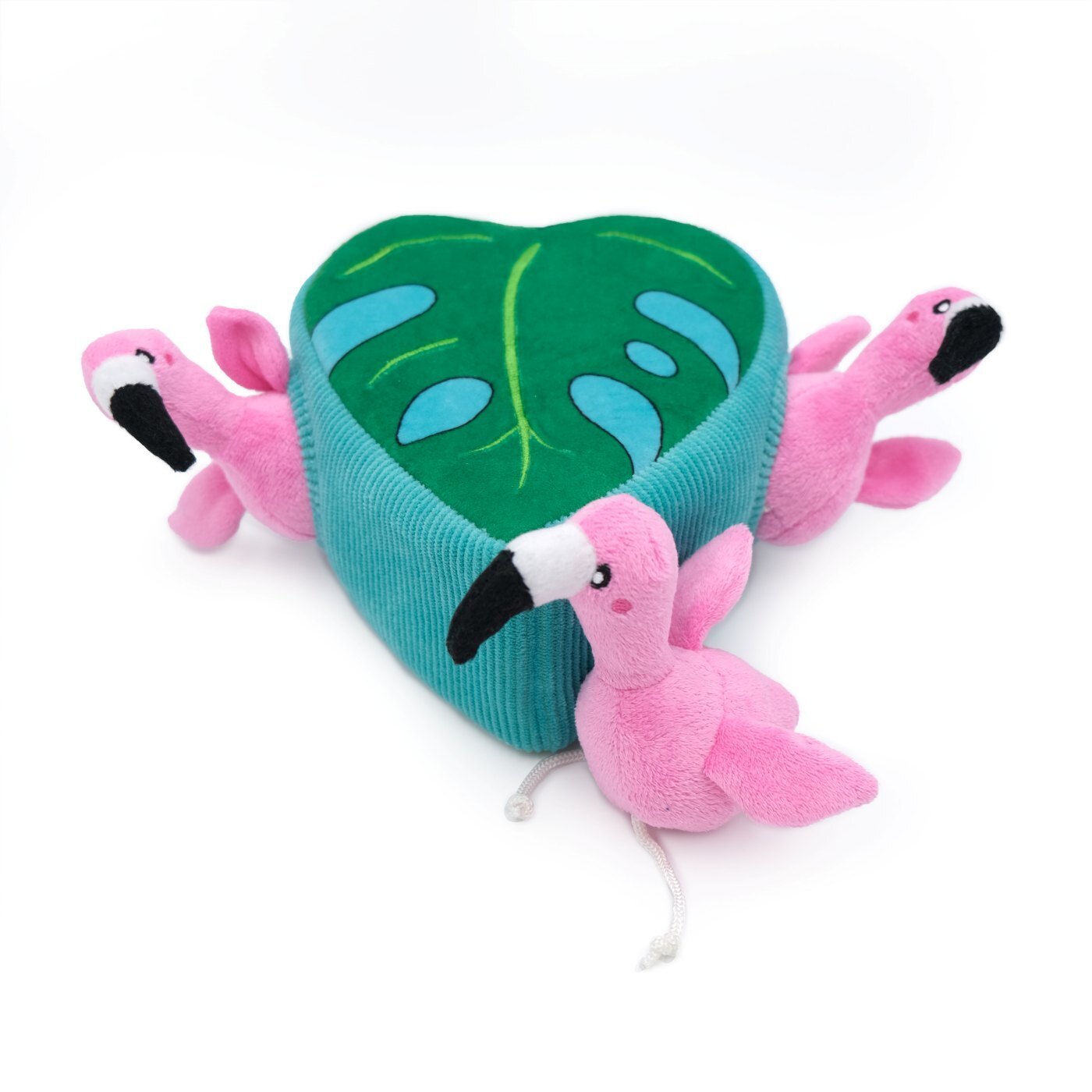 Zippy Paws Zippy Burrow Interactive Dog Toy - 3 Flamingos in Monstera Leaf Zippy Paws