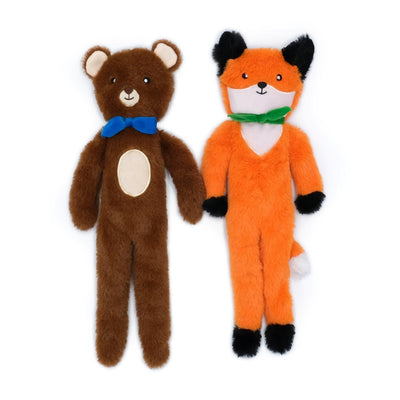 Zippy Paws Fluffy Peltz Plush Squeaker Dog Toy - Bear & Fox 2-Pack Zippy Paws