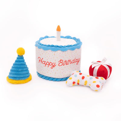 Zippy Paws Zippy Burrow Squeaker Dog Toy - Birthday Cake with 3 Miniz Toys Zippy Paws