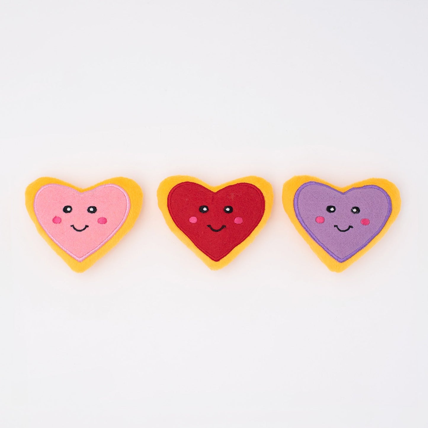 Zippy Paws Valentine's Miniz Plush Squeaker Dog Toys - 3-Pack of Heart Cookies Zippy Paws