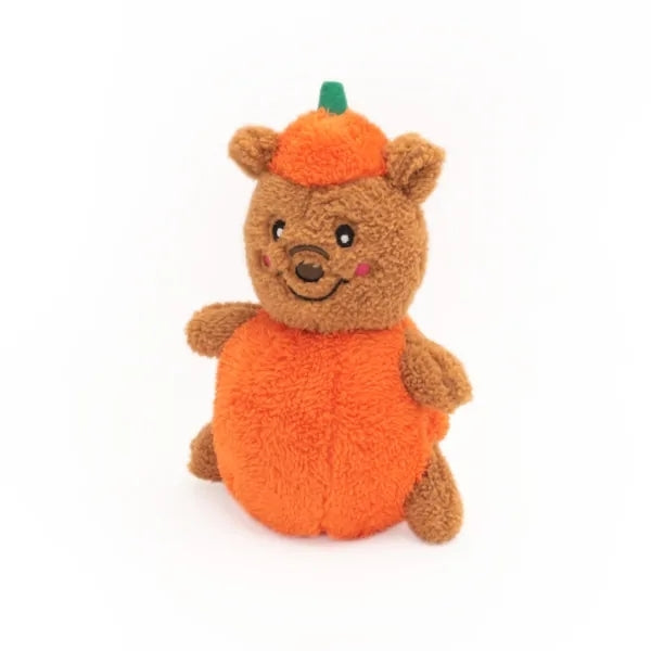 Zippy Paws Holiday Cheeky Chumz Plush Dog Toy - Halloween Pumpkin Bear Zippy Paws