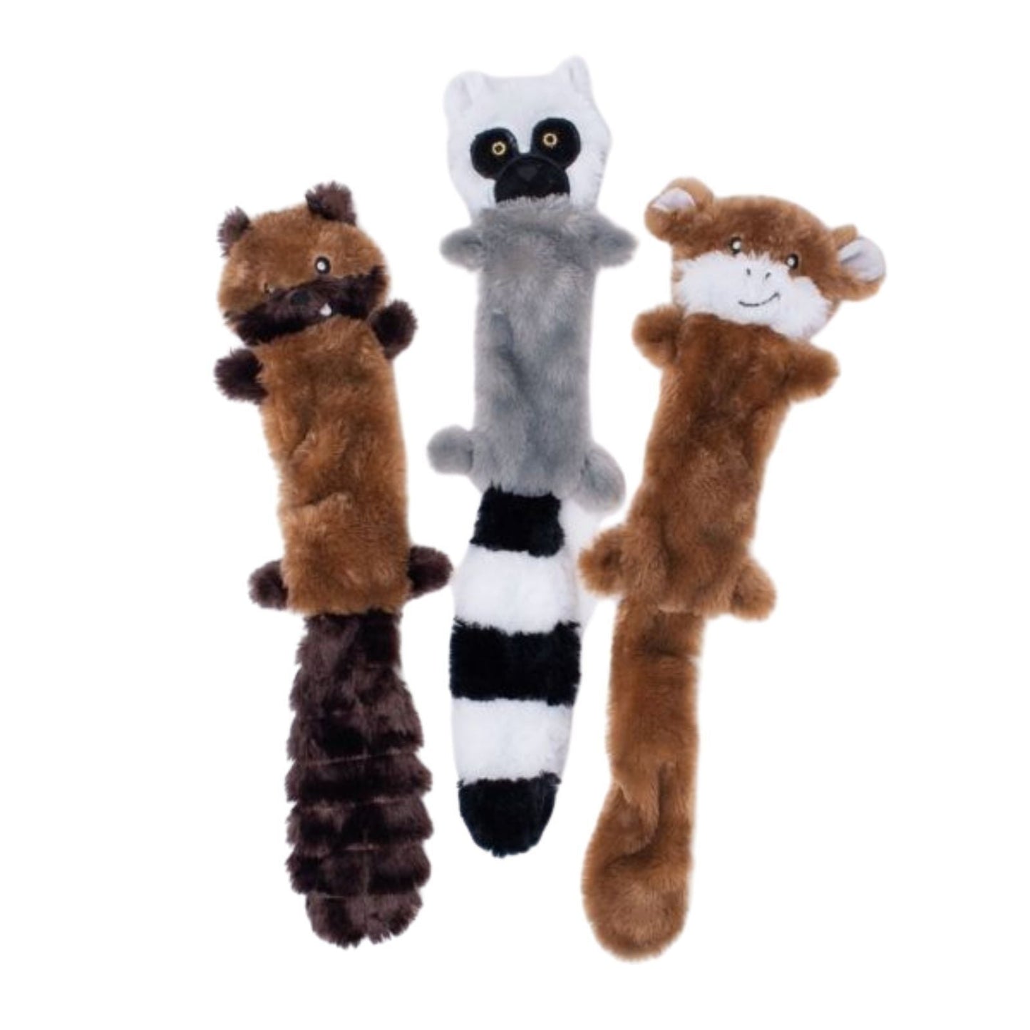 Zippy Paws Skinny Peltz No Stuffing Squeaker Dog Toy-  Chipmunk, Lemur & Monkey 3-Pack Zippy Paws