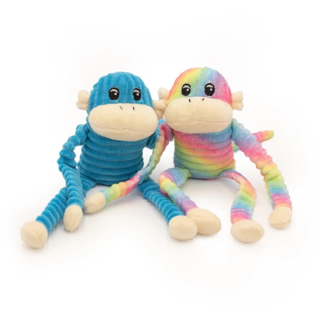 Zippy Paws Spencer the Crinkle Monkey Dog Toys - 2-Pack Small Rainbow & Blue Zippy Paws
