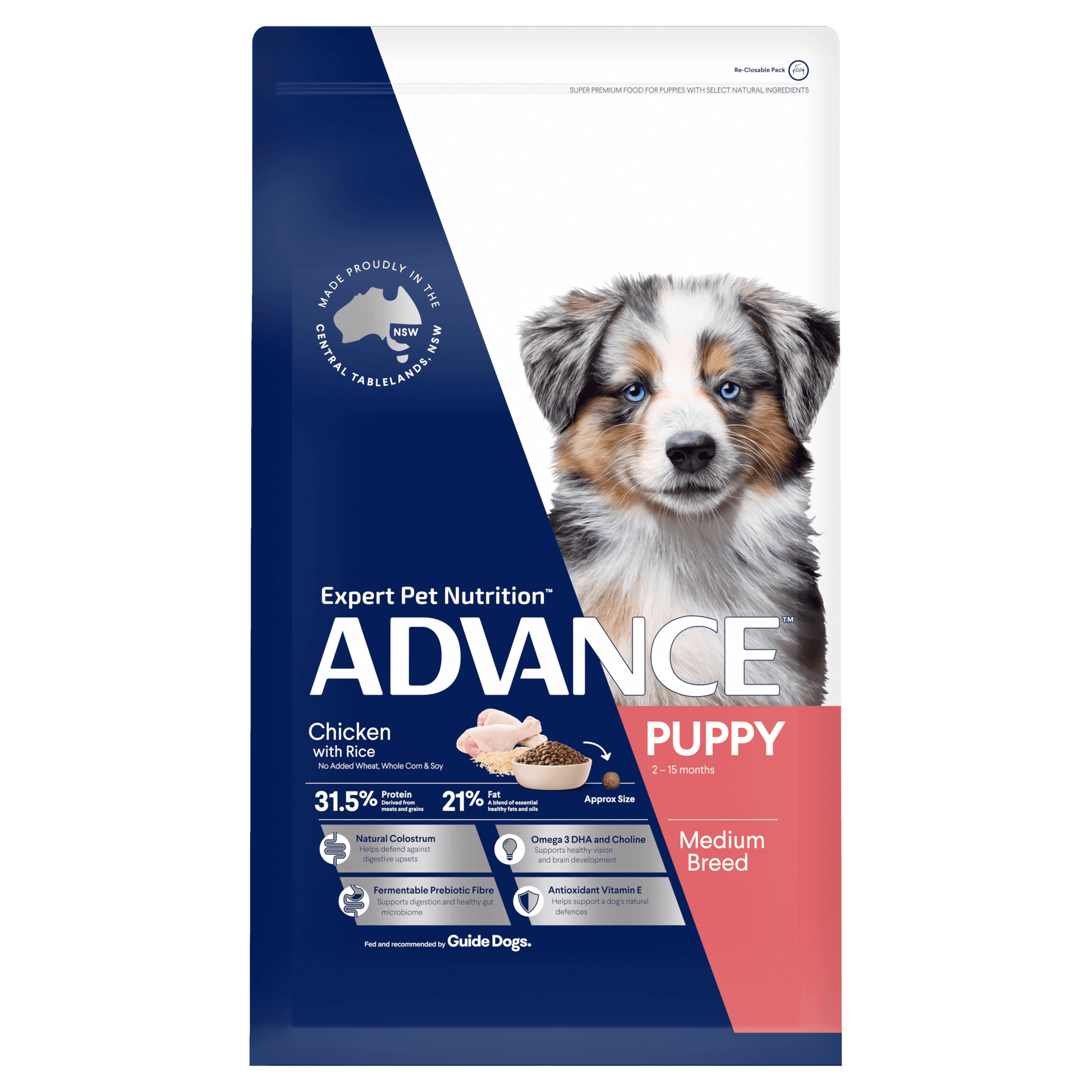 Advance Puppy Medium Breed Dry Dog Food with Chicken & Rice for Growth