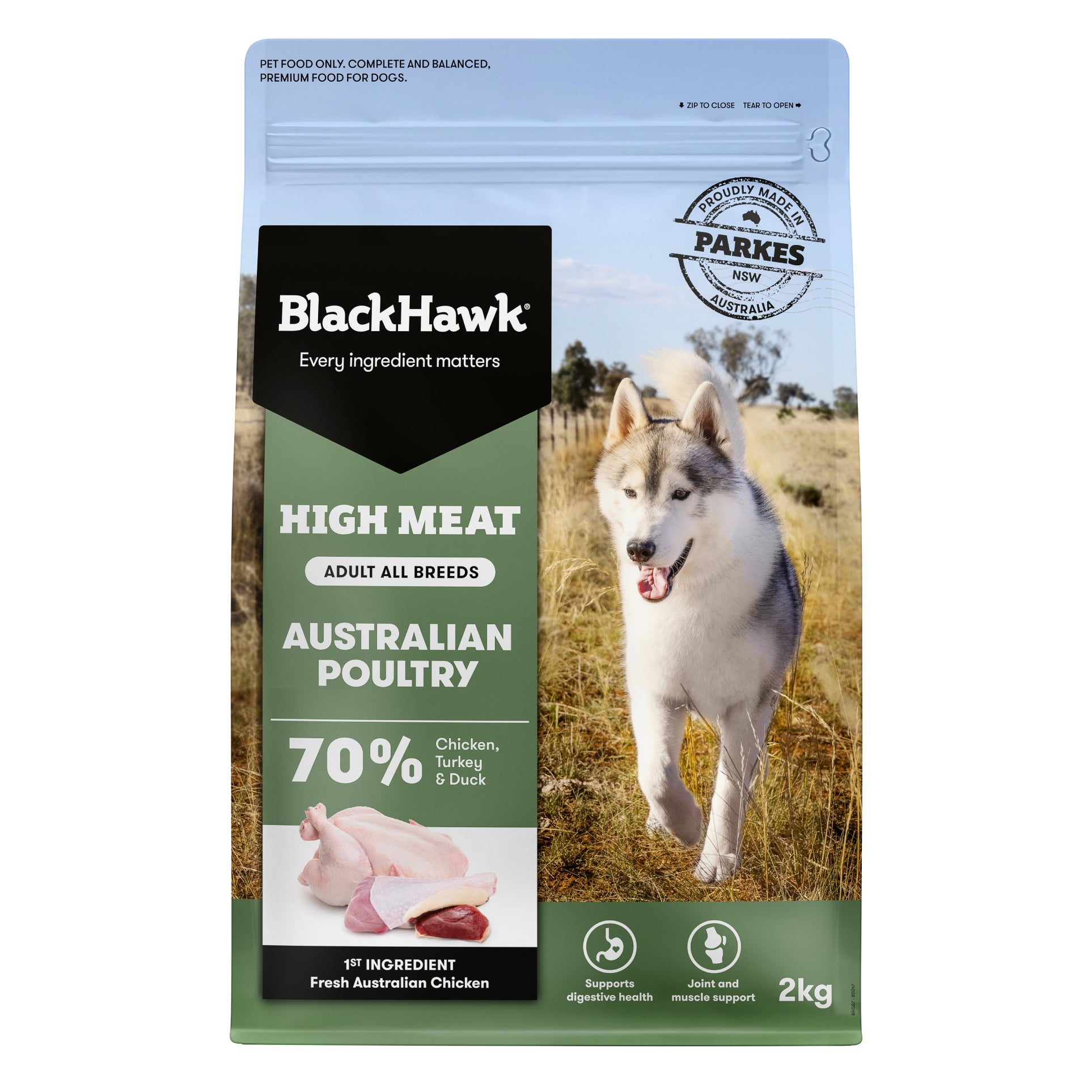 Black Hawk Adult Dog High Meat Australian Poultry Premium Dry Food 2kg 10kg