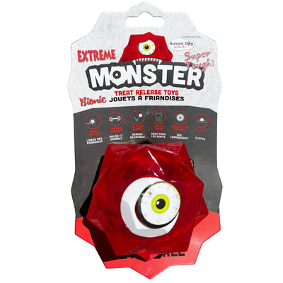 Aussie Dog Monster Treat Ball: Durable Red Rubber Enrichment Toy for Dogs